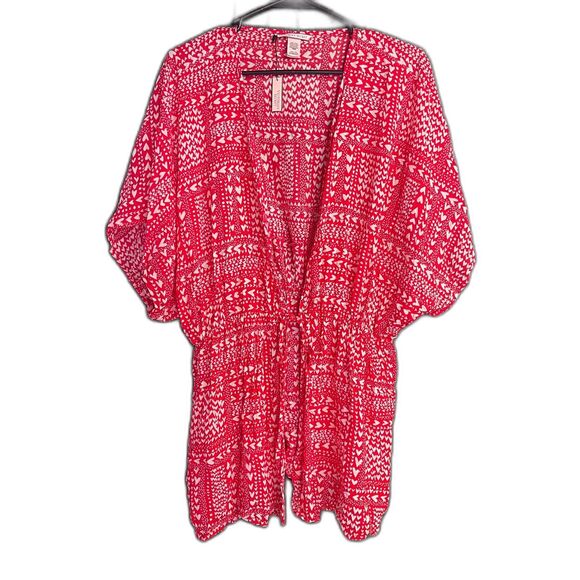 NWT Victoria’s Secret Heart Print Swim Cover Up Wrap, One Size – Red and White - Picture 1 of 7